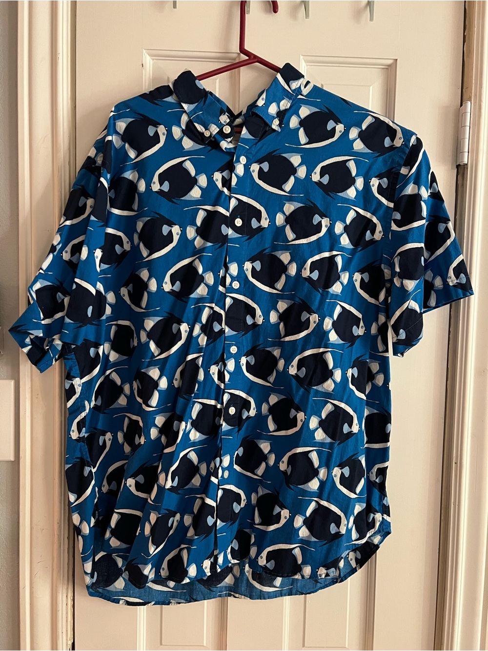 Men's Blue Tropical Fish Print Short-Sleeve Shirt